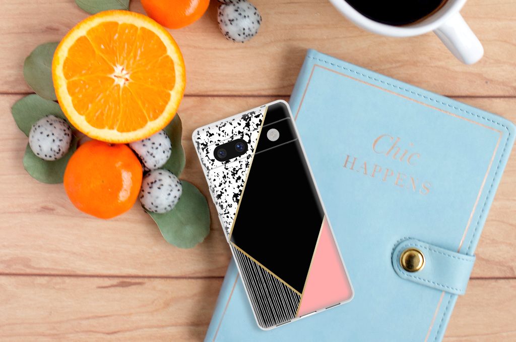 Google Pixel 7A TPU Hoesje Zwart Roze Vormen B2C Telecom