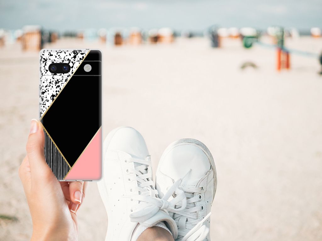 Google Pixel 7A TPU Hoesje Zwart Roze Vormen B2C Telecom