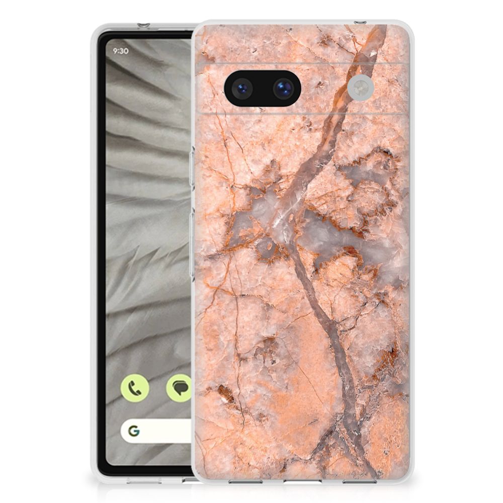 Google Pixel 7A TPU Siliconen Hoesje Marmer Oranje B2C Telecom