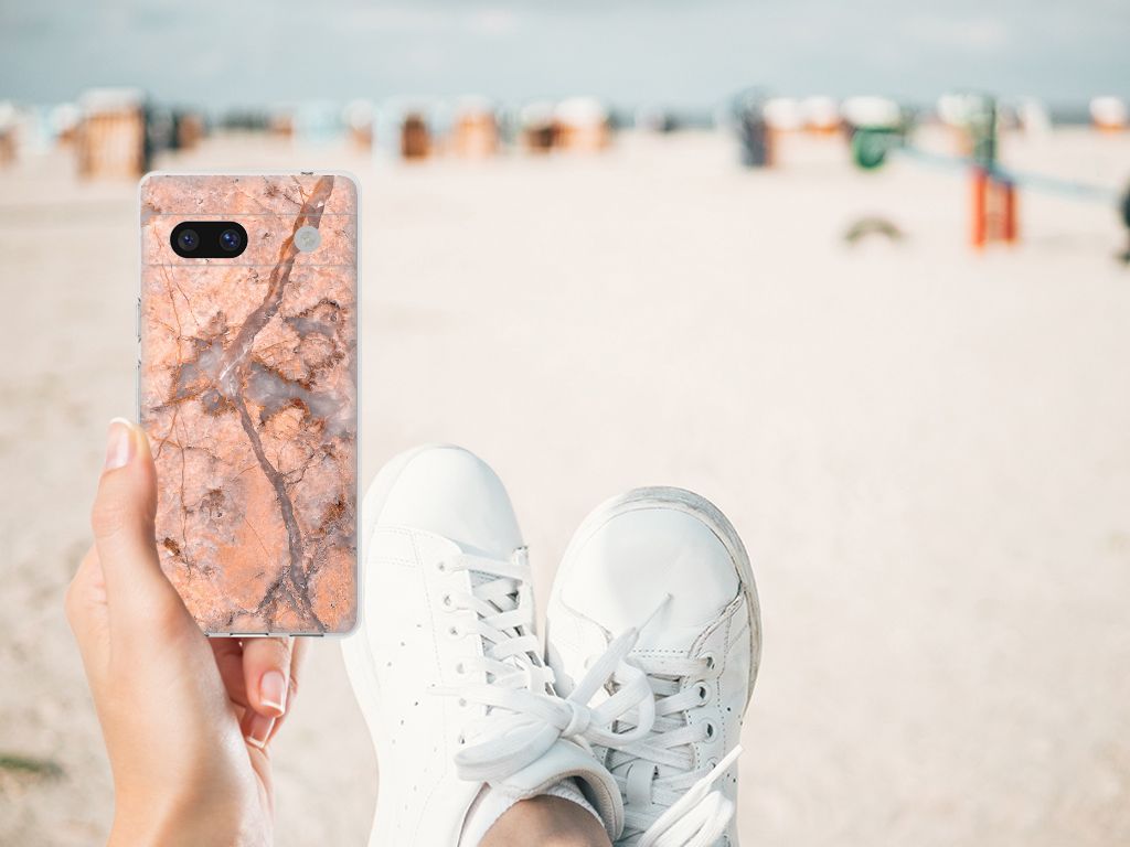 Google Pixel 7A TPU Siliconen Hoesje Marmer Oranje B2C Telecom