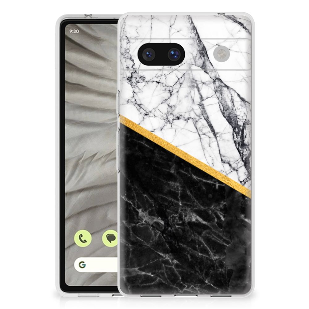 Google Pixel 7A TPU Siliconen Hoesje Marmer Wit Zwart - Origineel Cadeau Man B2C Telecom