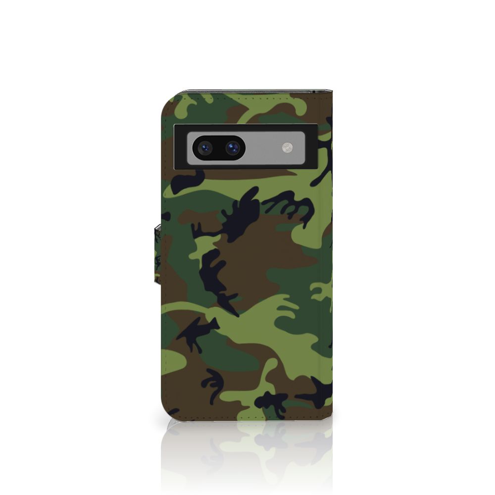 Google Pixel 7A Telefoon Hoesje Army Dark telefoonhoesje camouflage print buitenzijde