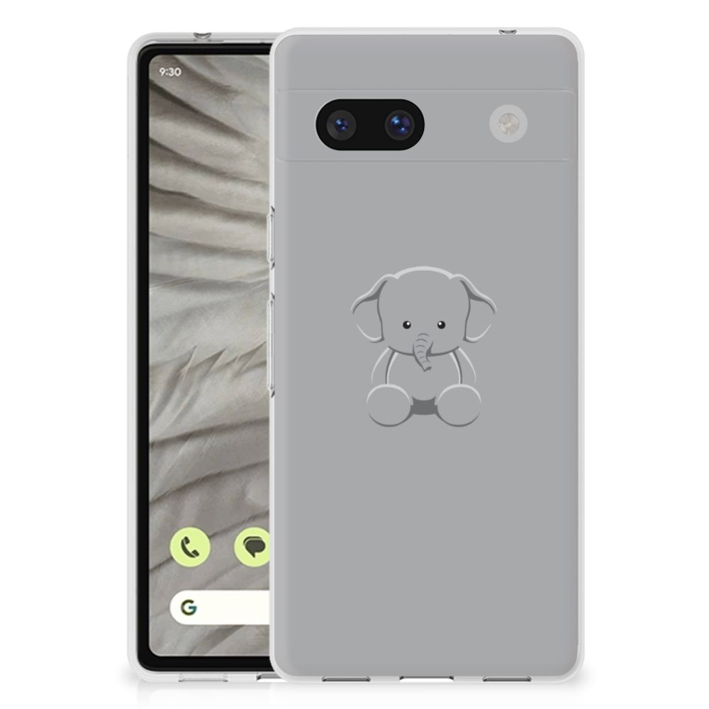 Google Pixel 7A Telefoonhoesje met Naam Grijs Baby Olifant B2C Telecom