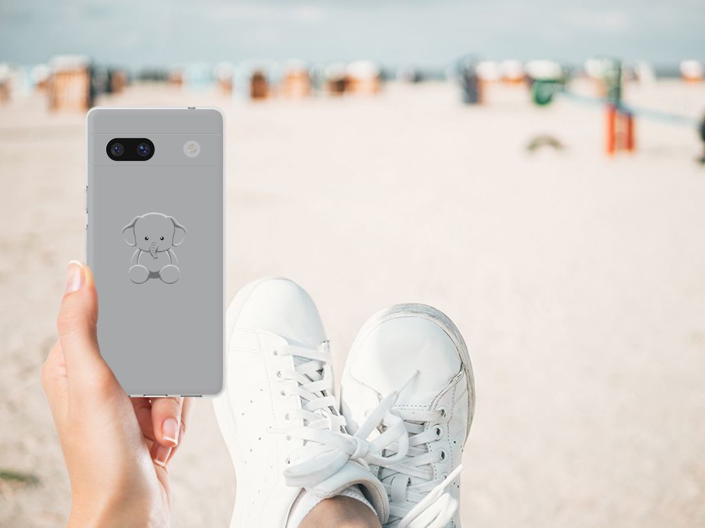 Google Pixel 7A Telefoonhoesje met Naam Grijs Baby Olifant B2C Telecom