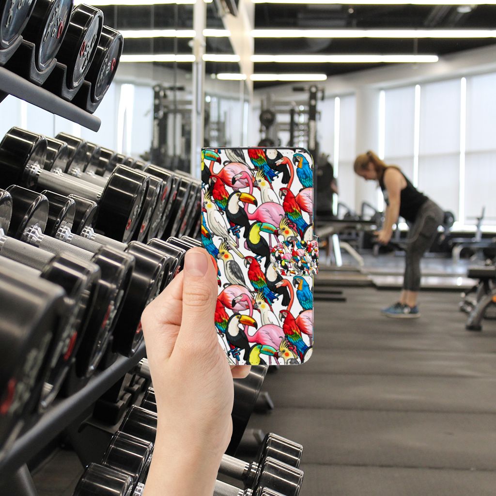 Google Pixel 7A Telefoonhoesje met Pasjes Birds kleurrijk design vooraanzicht