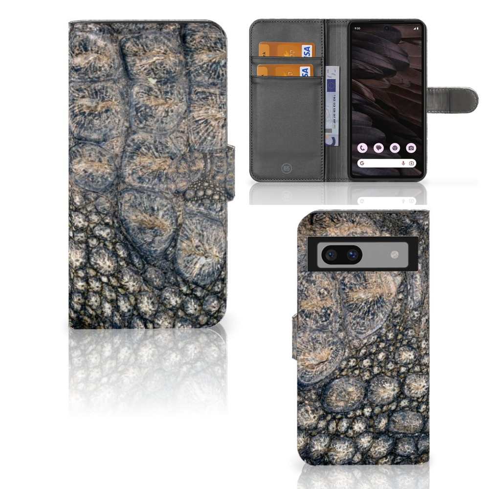 Google Pixel 7A Telefoonhoesje met Pasjes Krokodillenprint telefoonhoesje krokodillenprint aanzicht