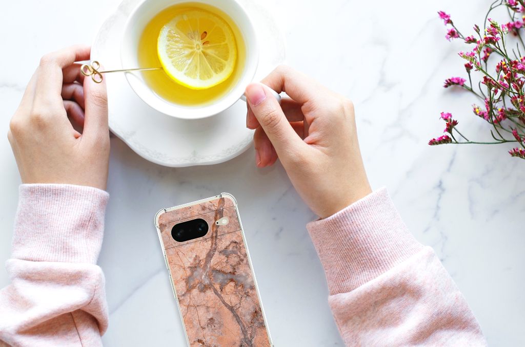 Google Pixel 8 Anti-Shock Hoesje Marmer Oranje B2C Telecom