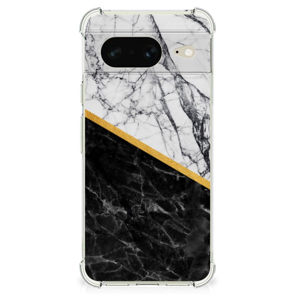 Google Pixel 8 Anti-Shock Hoesje Marmer Wit Zwart - Origineel Cadeau Man B2C Telecom