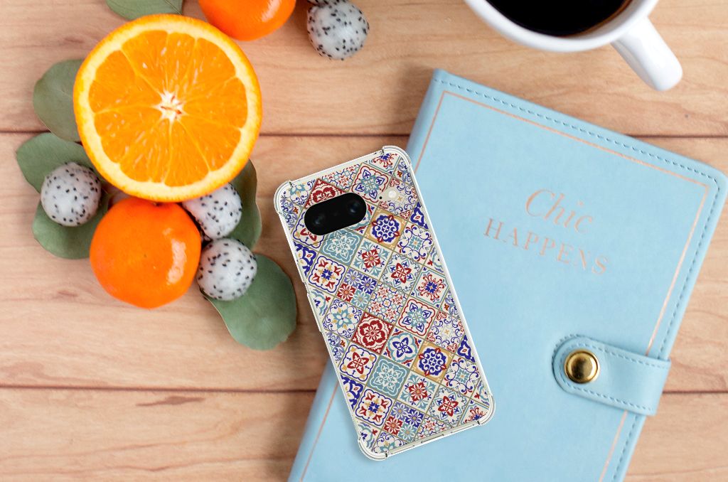 Google Pixel 8 Anti-Shock Hoesje Tiles Color design bovenaanzicht
