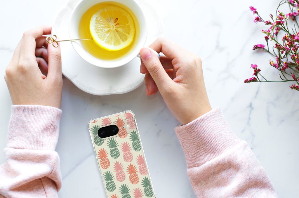 Google Pixel 8 Beschermhoes Ananas hoesje ontwerp bovenaanzicht