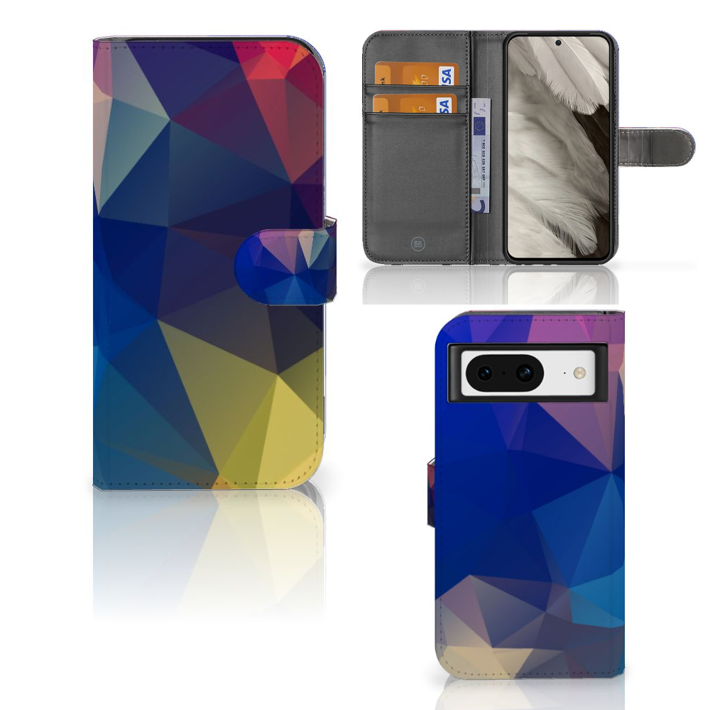 Google Pixel 8 Book Case Polygon Dark book case abstract design drie aanzicht