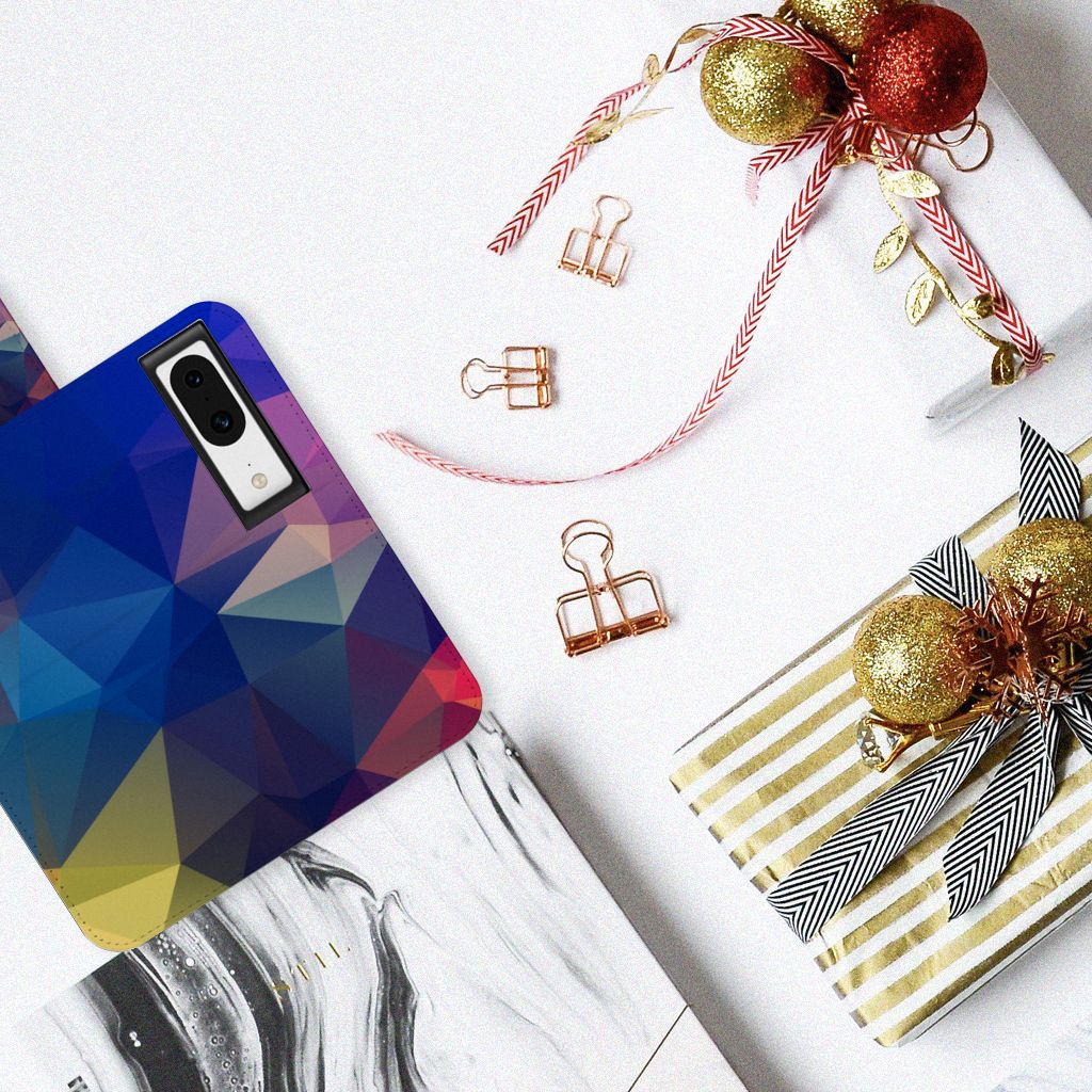 Google Pixel 8 Book Case Polygon Dark abstract design hoesje bovenaanzicht