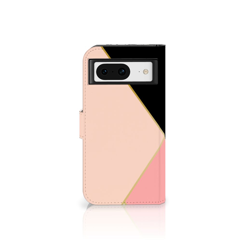 Google Pixel 8 Book Case Zwart Roze Vormen bookcase geometrisch design voorzijde