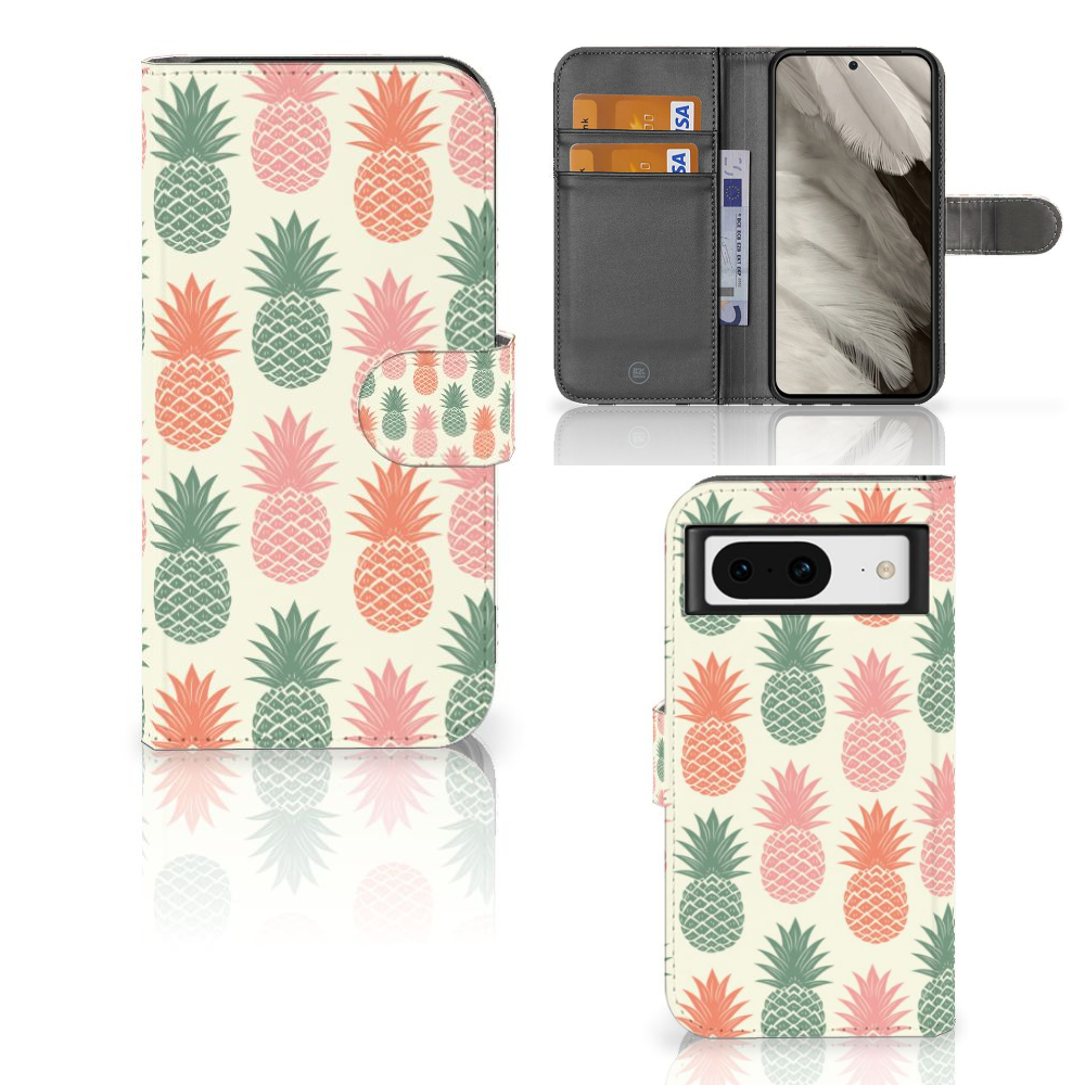 Google Pixel 8 Book Cover Ananas telefoonhoesje ananas design voorzijde