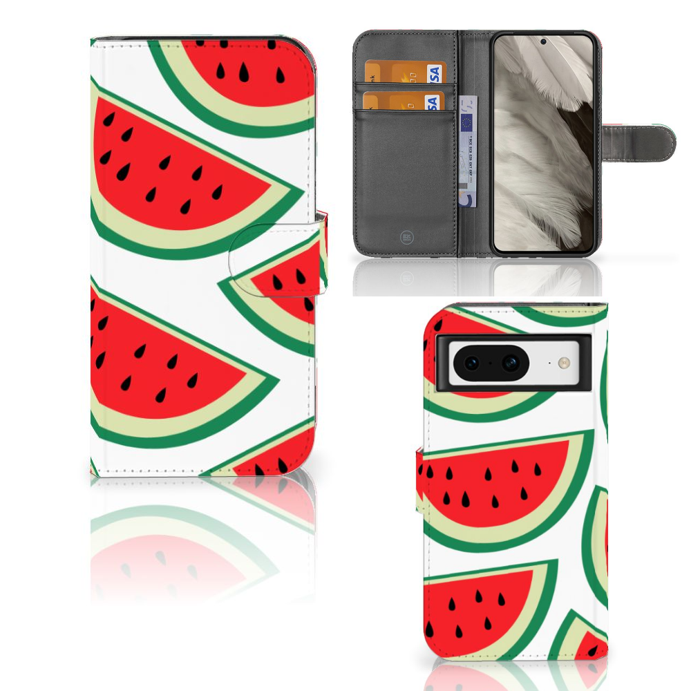 Google Pixel 8 Book Cover Watermelons met ruimte voor 3 pasjes, vrolijke watermeloenen design 🍉.