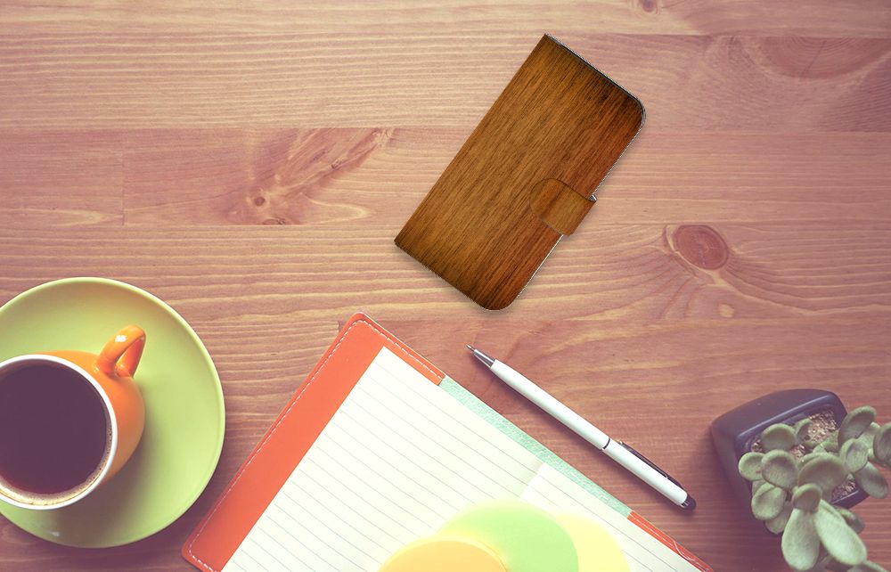 Google Pixel 8 Book Style Case Donker Hout boekstijl hoesje houtprint bovenaanzicht