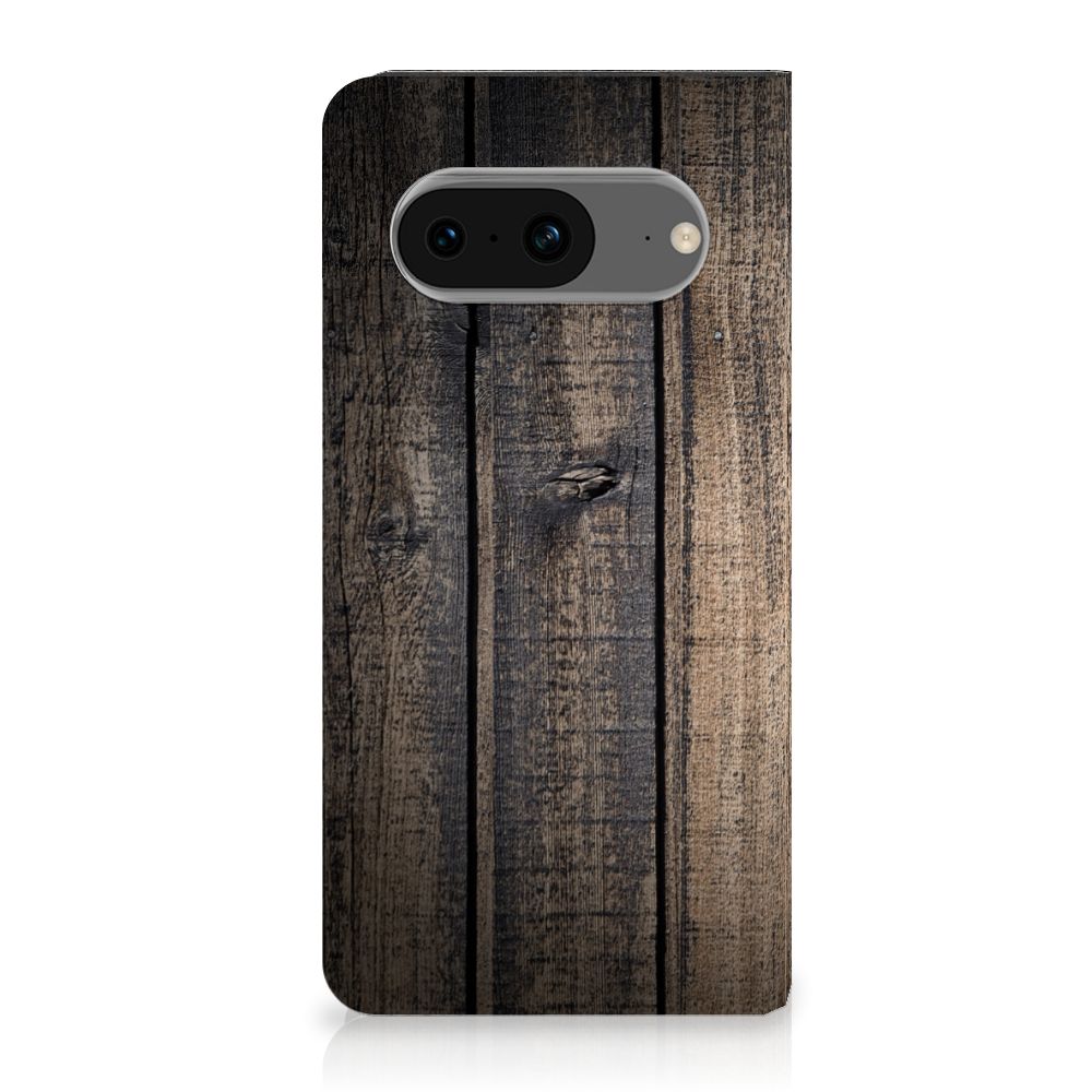 Google Pixel 8 Book Wallet Case Steigerhout steigerhout achteraanzicht