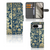 Google Pixel 8 Hoesje Beige Flowers bookcase met beige bloemen donkerblauwe achtergrond aanzicht