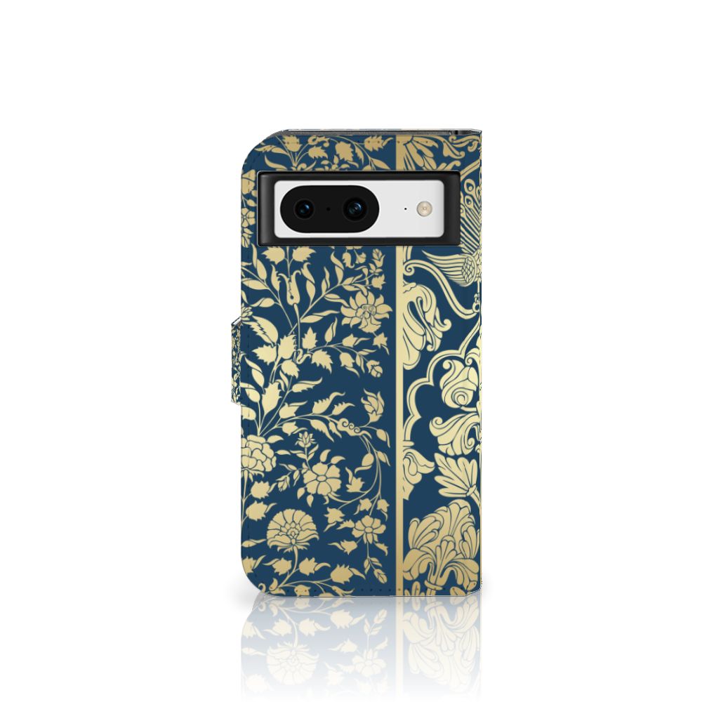 Google Pixel 8 Hoesje Beige Flowers design beige bloemen zijaanzicht