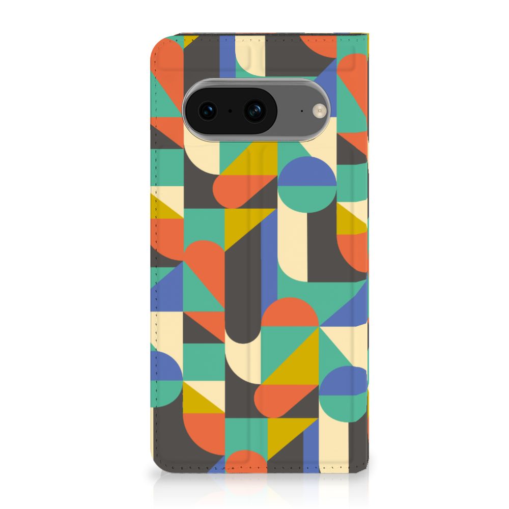 Google Pixel 8 Hoesje met Magneet Funky Retro, kleurrijk en artistiek design voor stijl en bescherming 🎨.