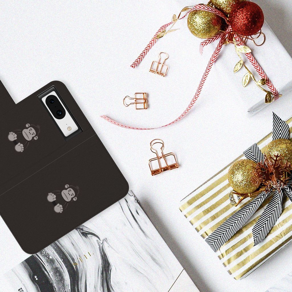 Google Pixel 8 Leuk Hoesje Gorilla flipcase gorilla ontwerp bovenaanzicht