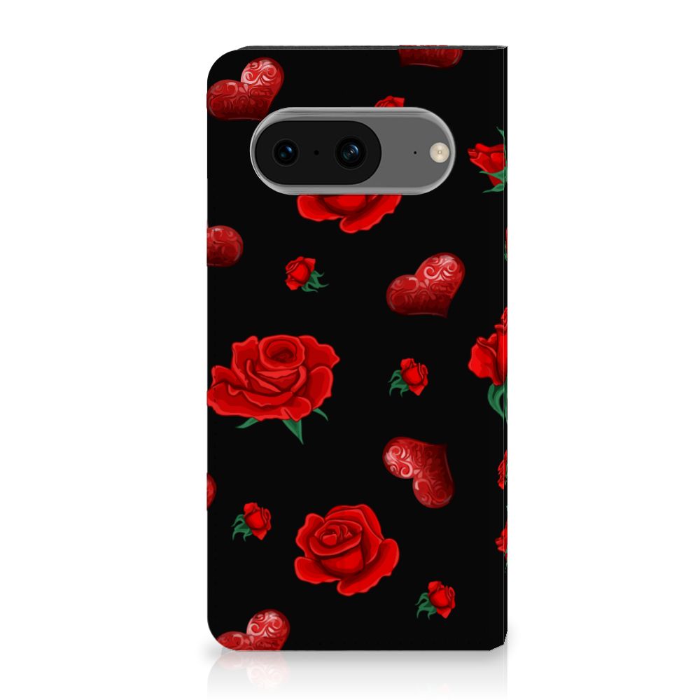 Google Pixel 8 Magnet Case Valentine hoesje bloemen hart voorkant