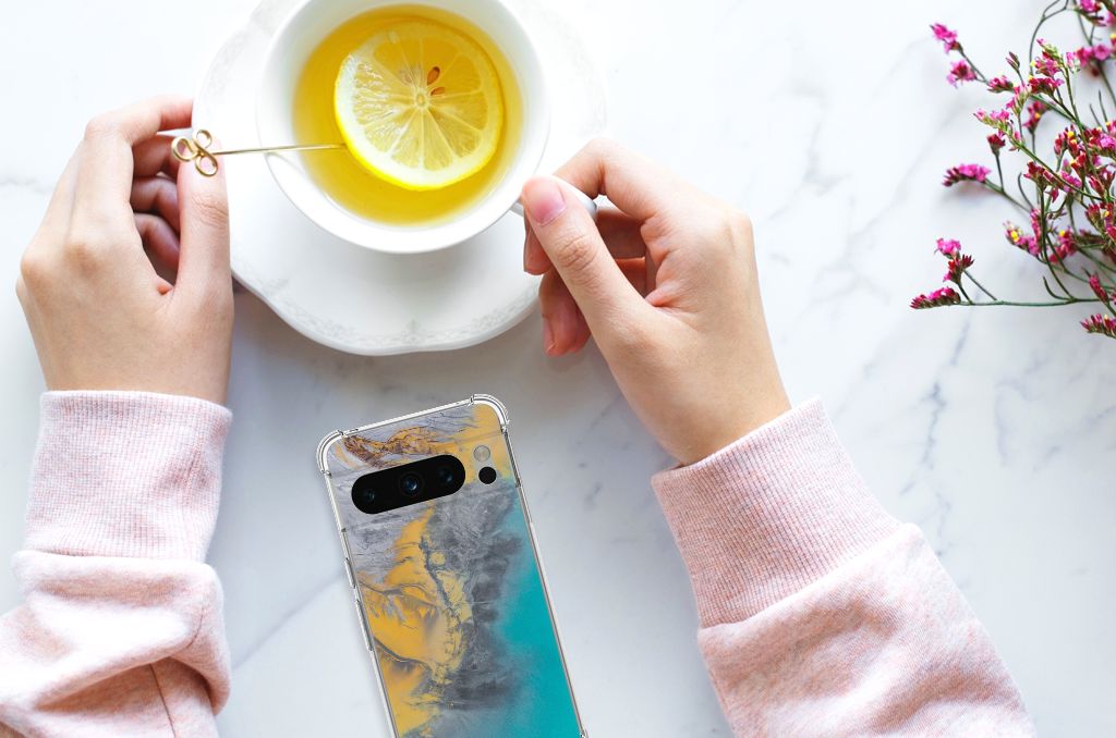 Google Pixel 8 Pro Anti-Shock Hoesje Marble Blue Gold B2C Telecom