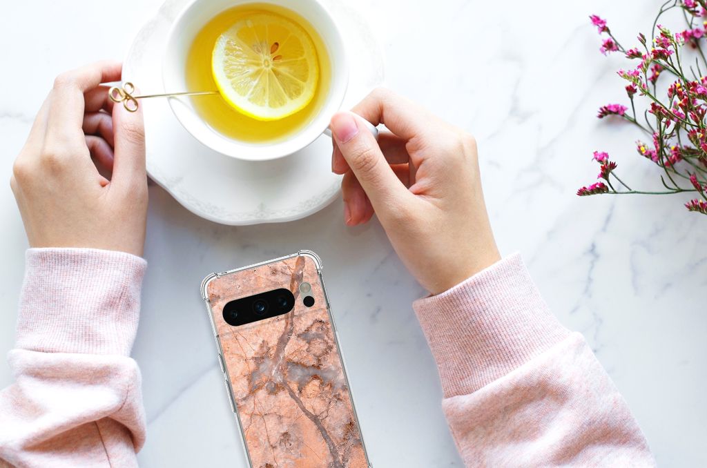 Google Pixel 8 Pro Anti-Shock Hoesje Marmer Oranje B2C Telecom