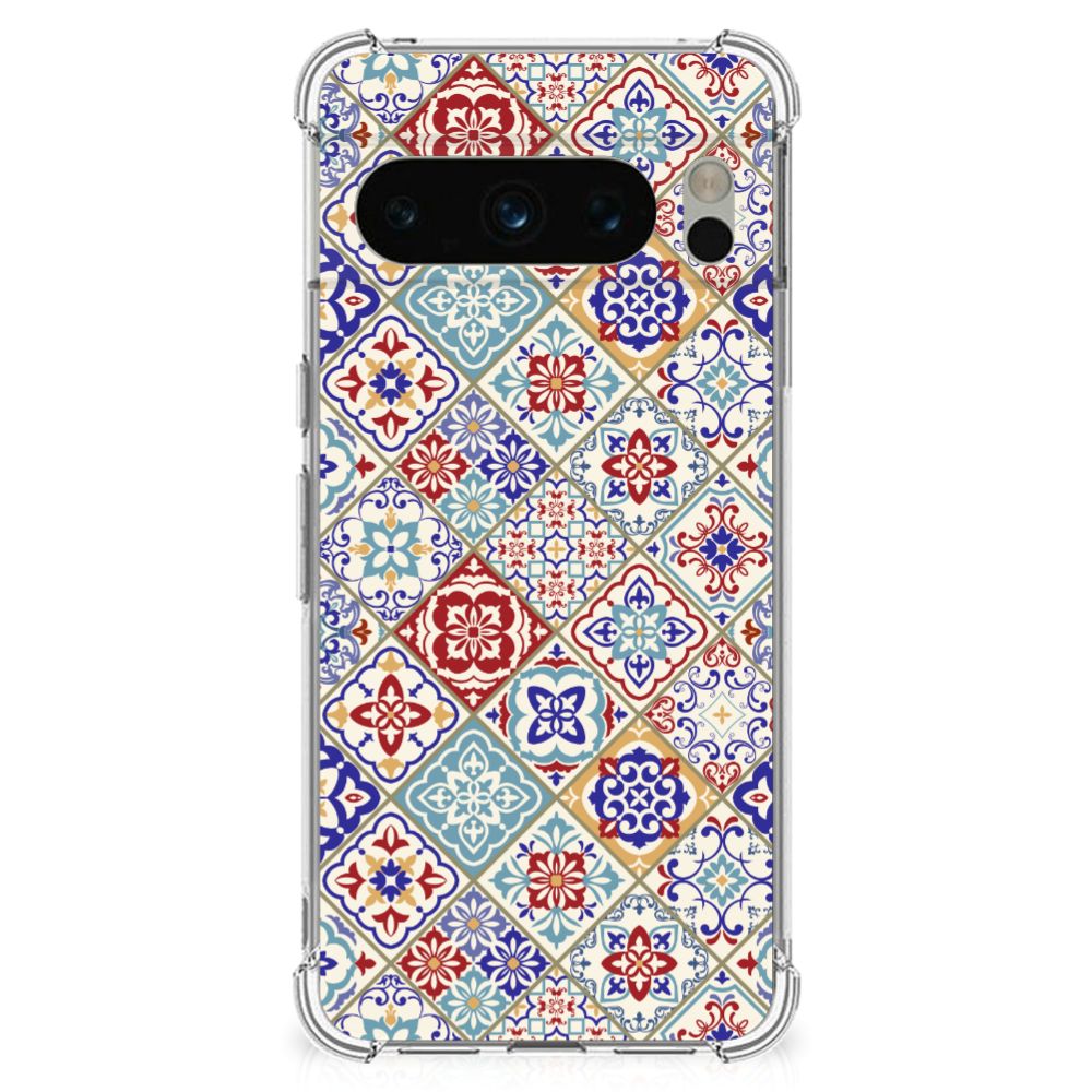 Google Pixel 8 Pro Anti-Shock Hoesje Tiles Color design achterkant