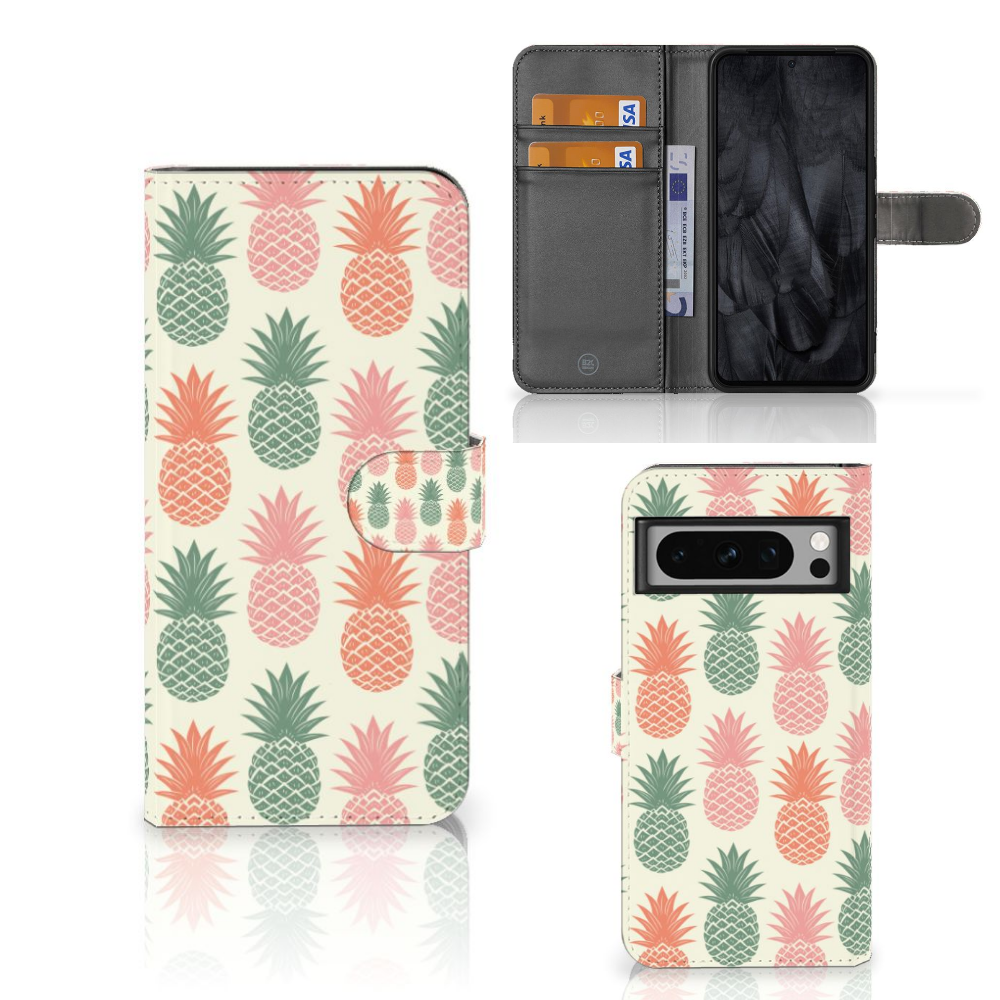 Google Pixel 8 Pro Book Cover Ananas boekcover ananas design voorkant achterkant