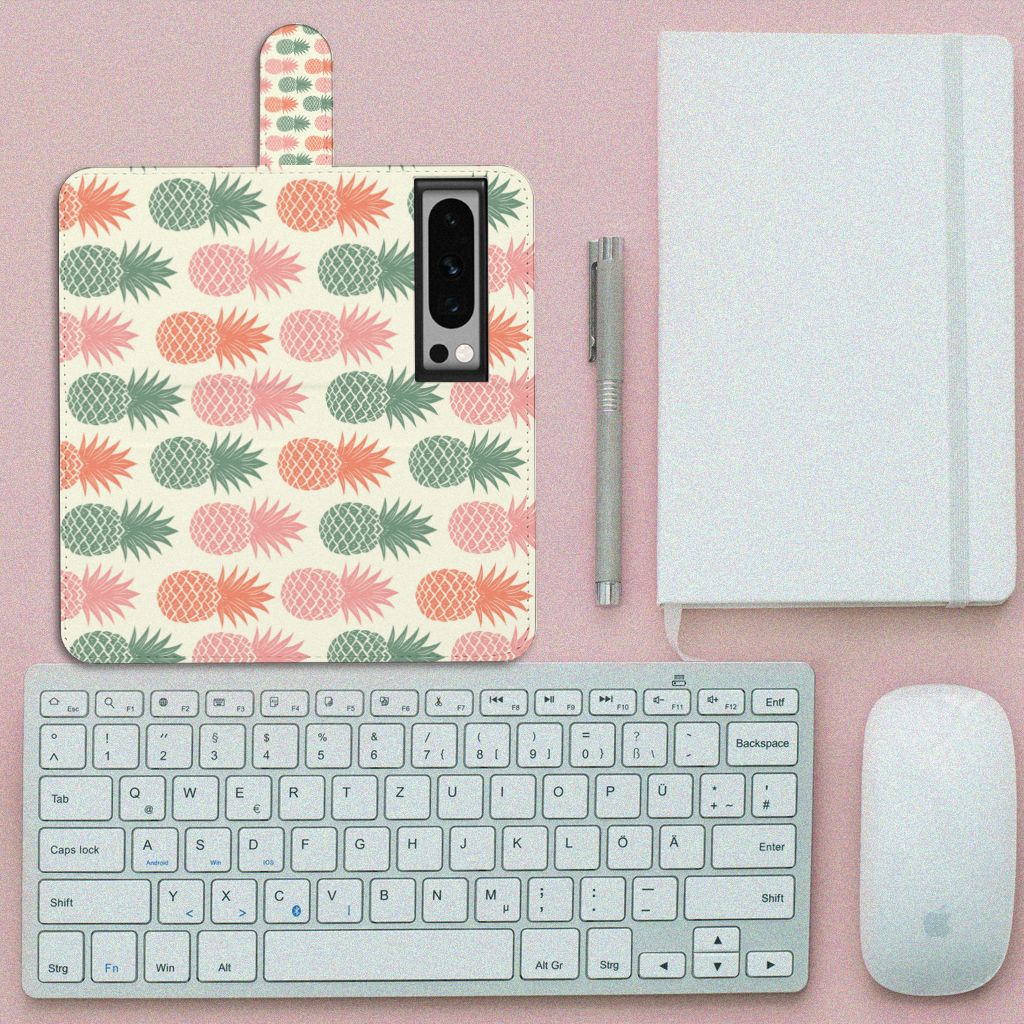 Google Pixel 8 Pro Book Cover Ananas hoesje design ananas bovenaanzicht