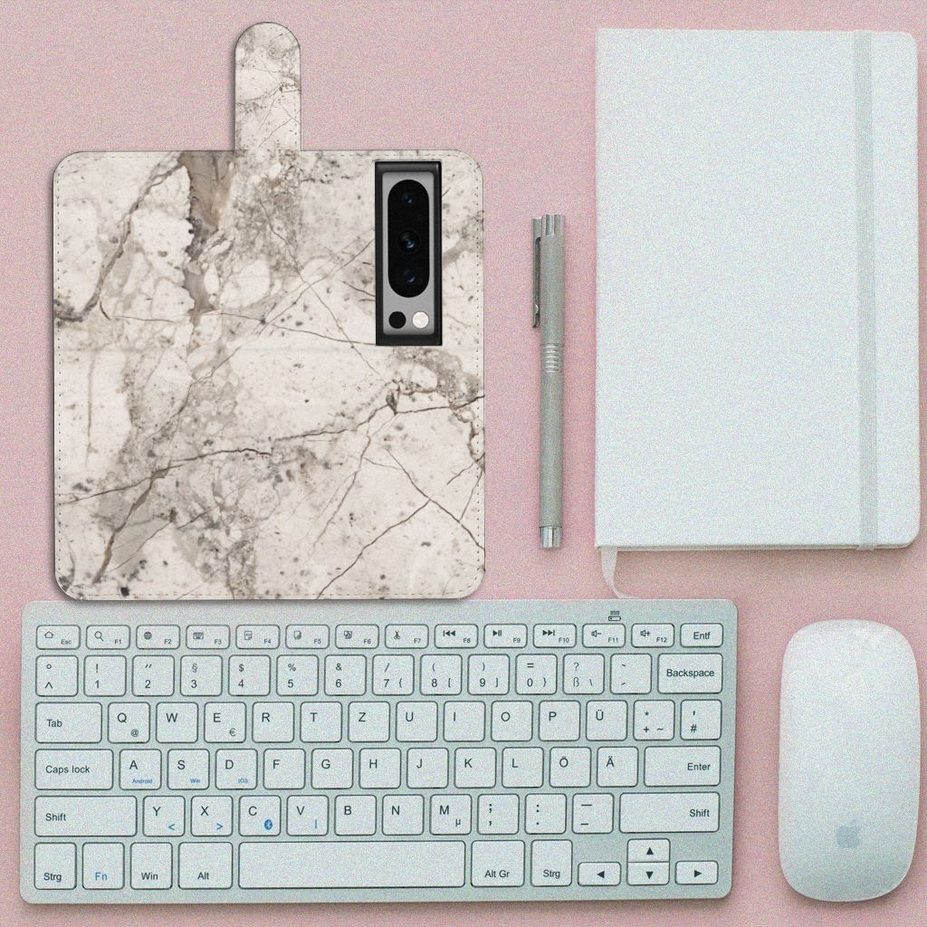 Google Pixel 8 Pro Bookcase Marmer Beige design marmer beige bovenaanzicht