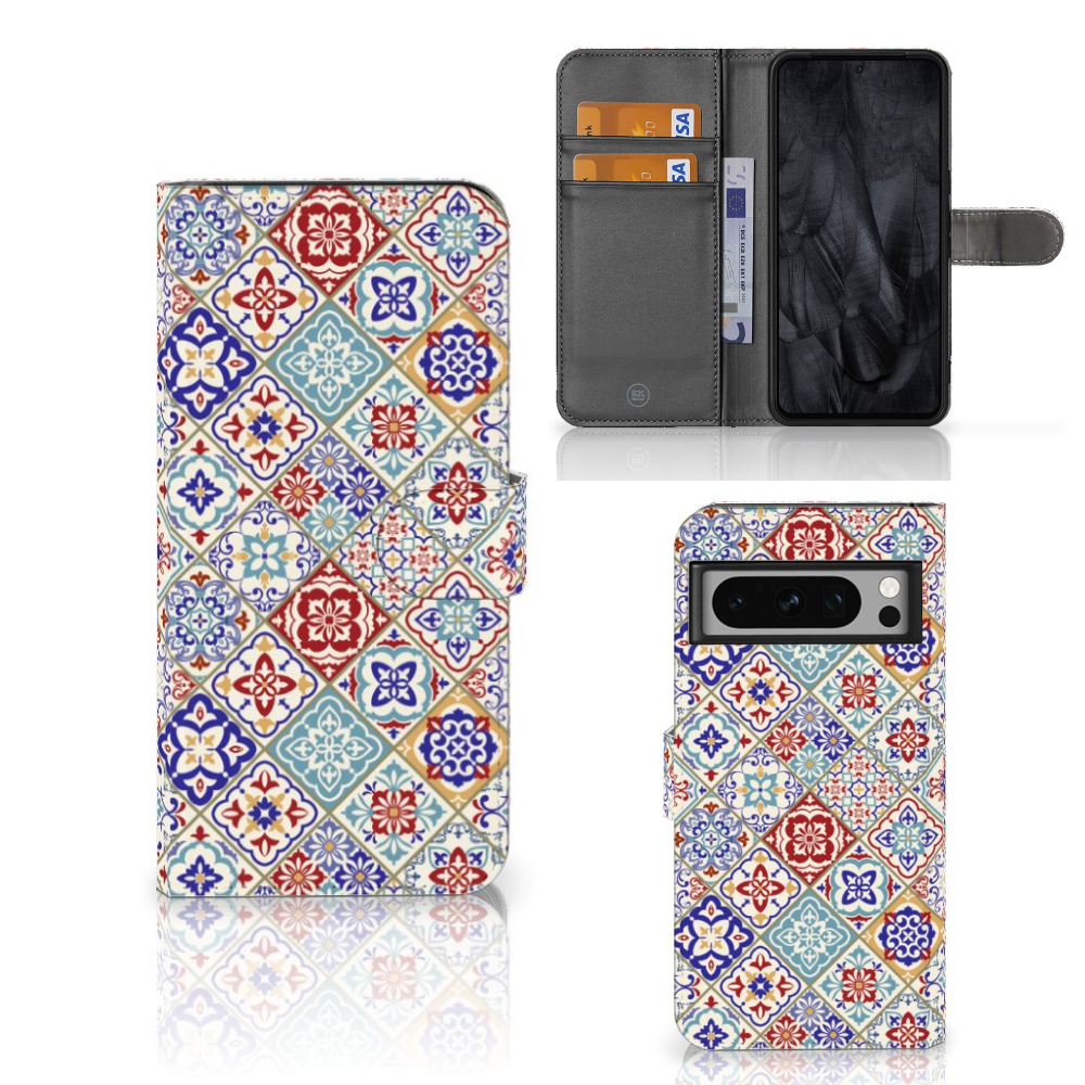 Google Pixel 8 Pro Bookcase Tiles Color boekhoes Turkse tegels aanzicht