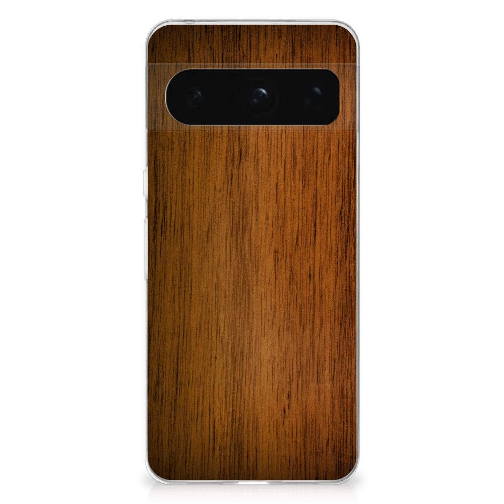Google Pixel 8 Pro Bumper Hoesje Donker Hout achterkant design