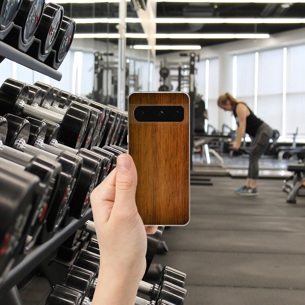 Google Pixel 8 Pro Bumper Hoesje Donker Hout design donker hout aanzicht