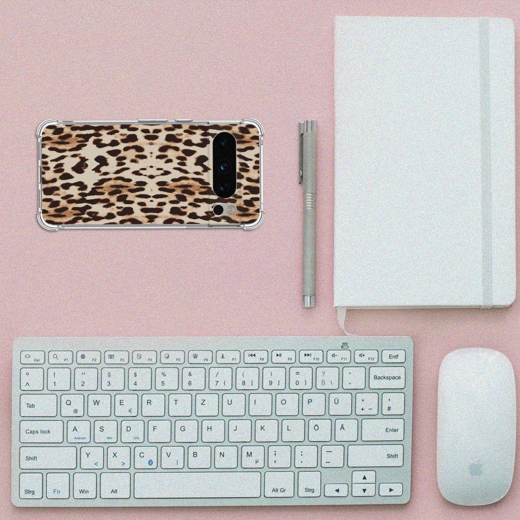 Google Pixel 8 Pro Case Anti-shock Leopard bovenaanzicht toetsenbord muis notitieboek