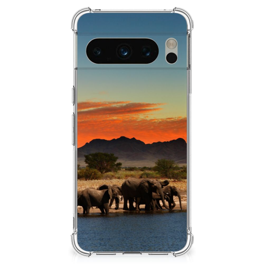 Google Pixel 8 Pro Case Anti-shock Olifanten telefoonhoesje olifanten landschap