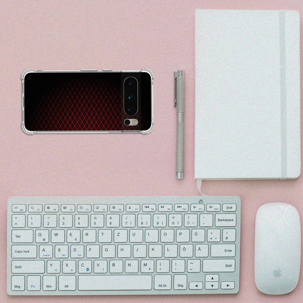 Google Pixel 8 Pro Doorzichtige Silicone Hoesje Geruit Rood B2C Telecom