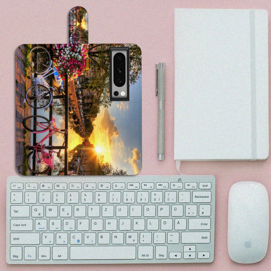Google Pixel 8 Pro Flip Cover Amsterdamse Grachten telefoonhoesje Amsterdamse grachten design voorkant