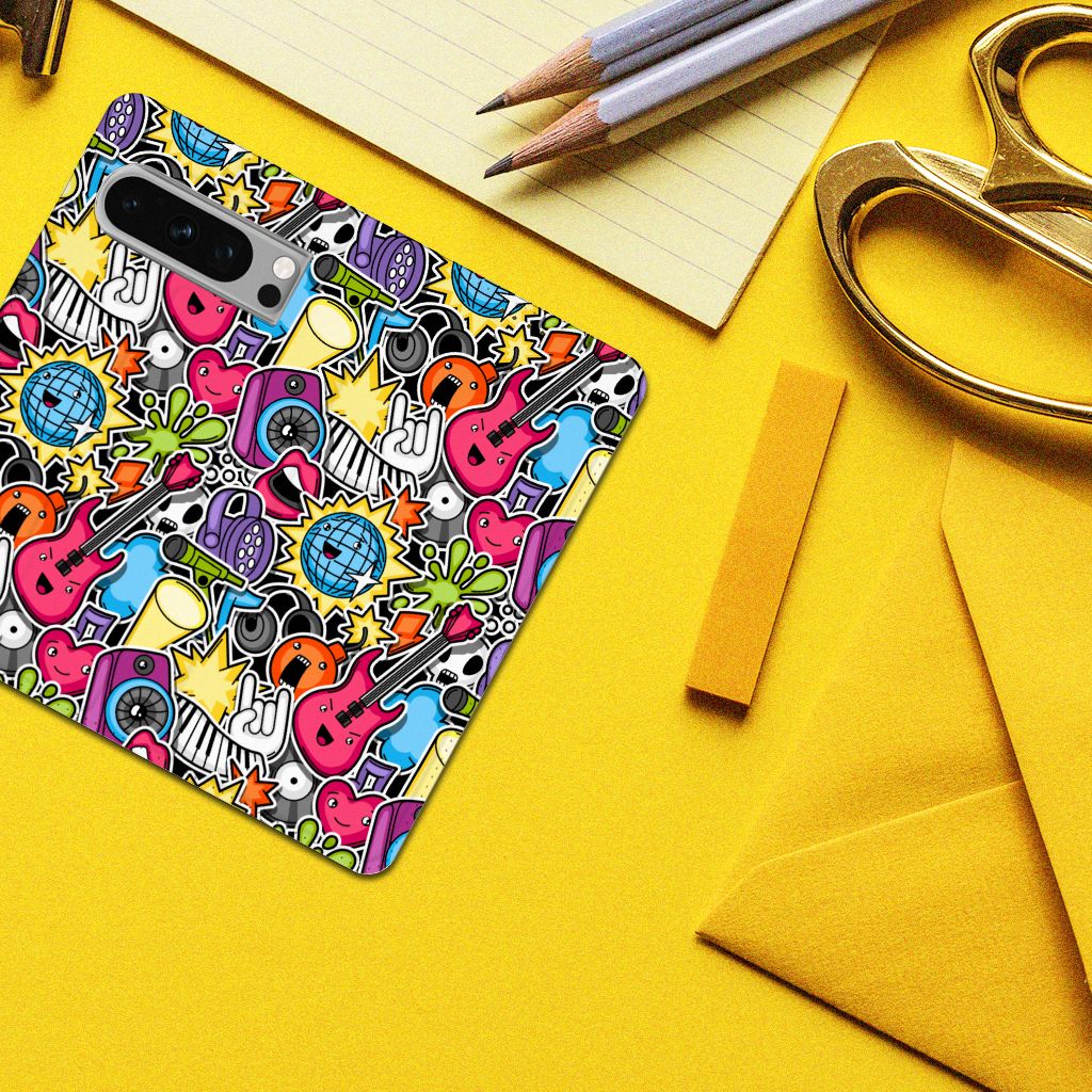 Google Pixel 8 Pro Hippe Standcase Punk Rock detail kleuren design