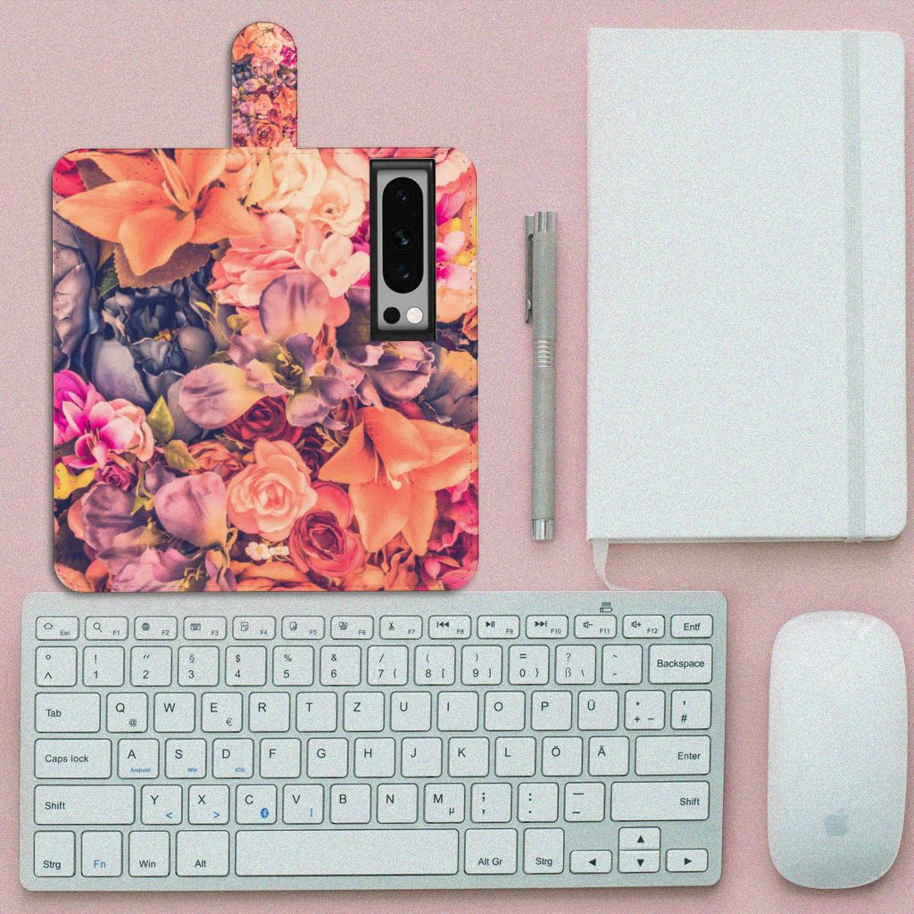 Google Pixel 8 Pro Hoesje Bosje Bloemen boekhoesje bloemen roze oranje paars