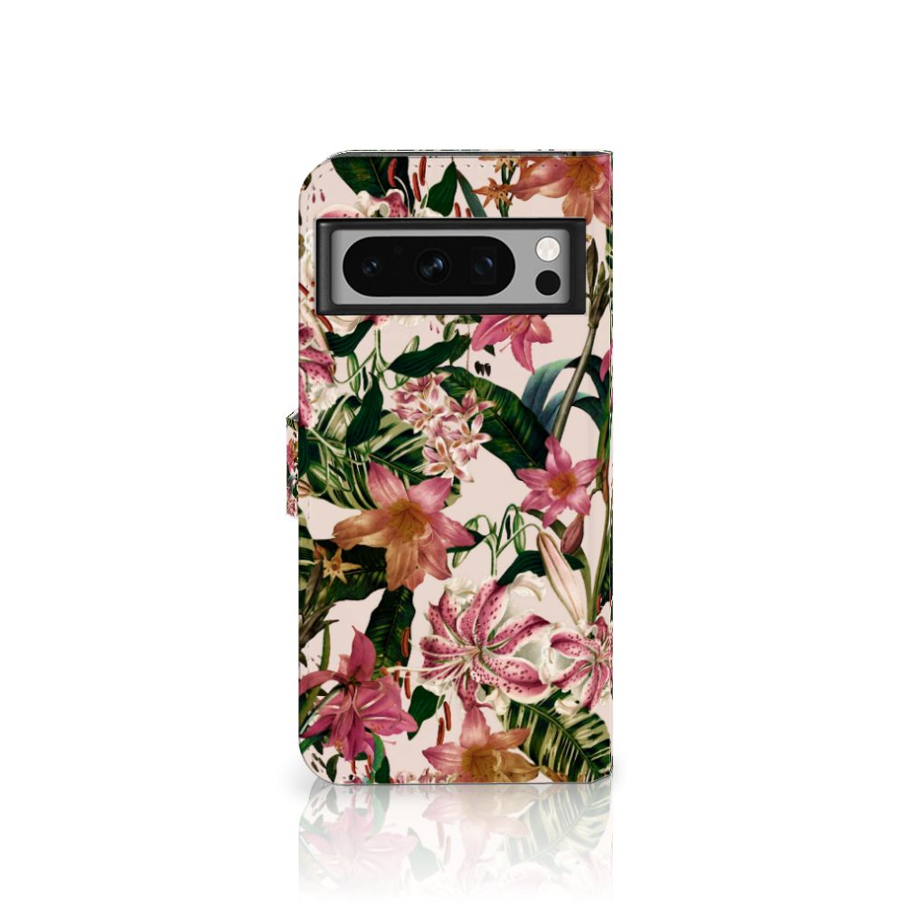 Google Pixel 8 Pro Hoesje Flowers telefoonhoesje bloemen groen aanzicht