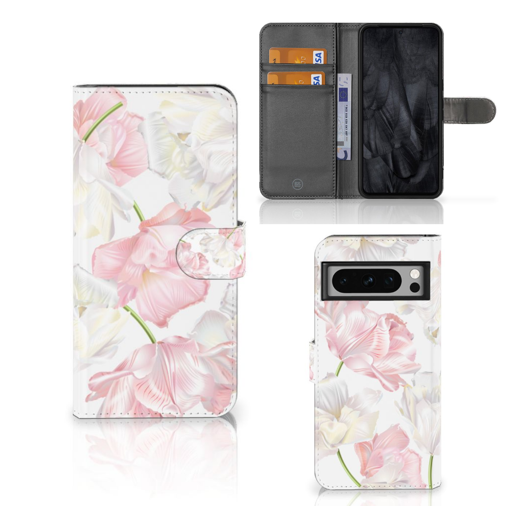 Google Pixel 8 Pro Hoesje Lovely Flowers design Lovely Flowers aanzicht voor en binnen