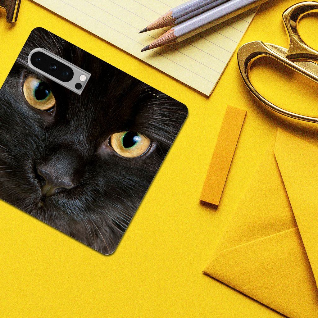 Google Pixel 8 Pro Hoesje maken Zwarte Kat design zwart kat aanzicht