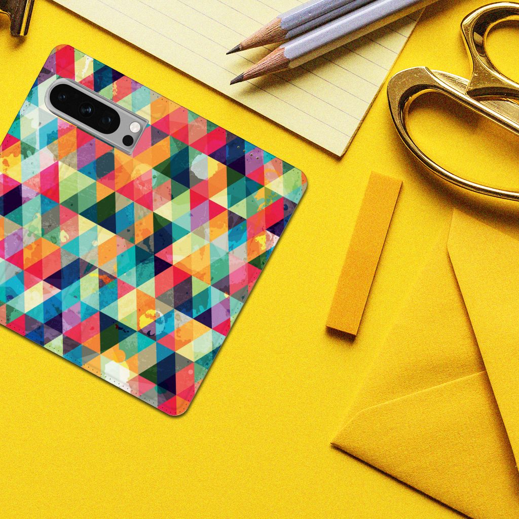 Google Pixel 8 Pro Hoesje met Magneet Geruit design kleurrijk aanzicht