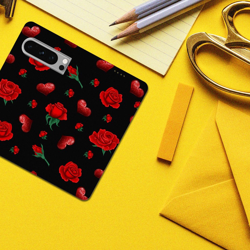 Google Pixel 8 Pro Magnet Case Valentine design met rozen en hartjes voor gebruiksgemak en uitstraling.