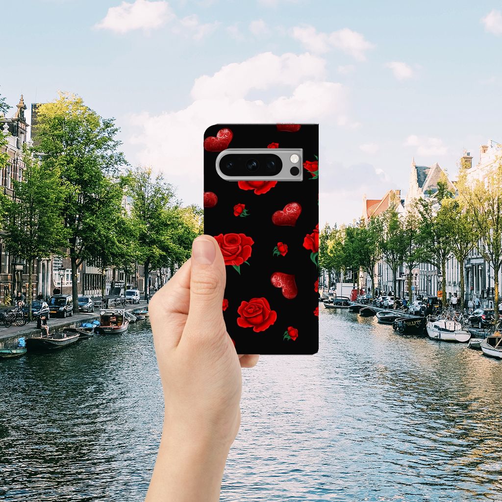 Google Pixel 8 Pro Magnet Case Valentine met rozen, perfect cadeau voor gebruiksgemak en bescherming 🌹