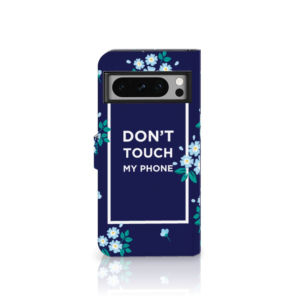 Google Pixel 8 Pro Portemonnee Hoesje Flowers Blue DTMP voorkant