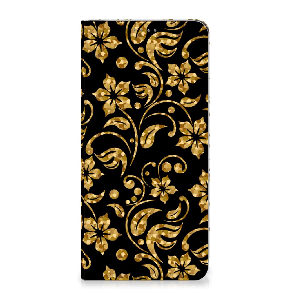 Google Pixel 8 Pro Smart Cover Gouden Bloemen bloemenpatroon voorkant