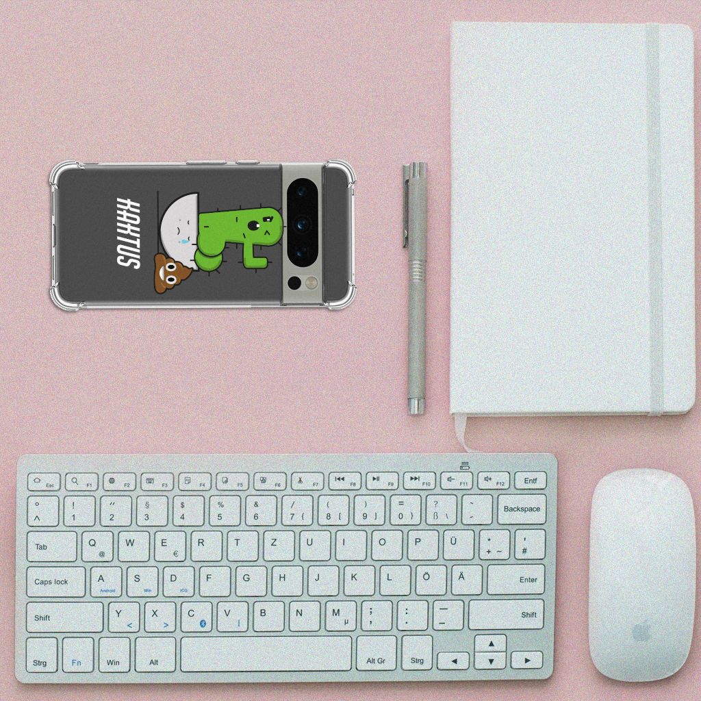 Google Pixel 8 Pro Stevig Bumper Hoesje Cactus Poo bovenaanzicht